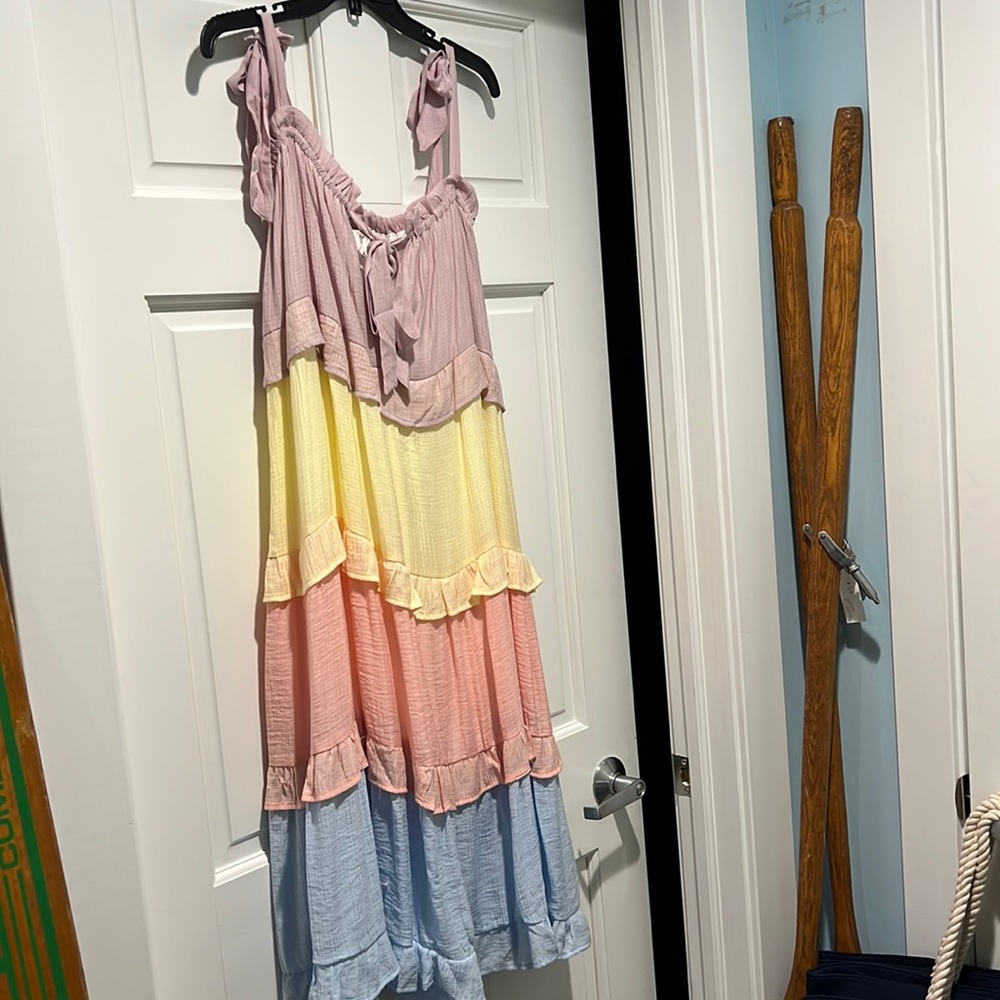 Gradient Ruffle Tiered Dress, Pink, Yellow, Blue, Purple, New with tags, Sm.-Lg.